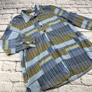 Christopher & Banks Womens Popover Shirt Blouse Long Sleeve Blue Yellow M
